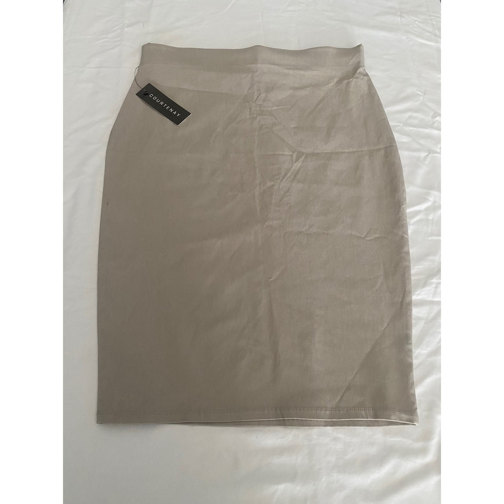 Courtenay Taupe High Waisted Pencil Skirt Neutral Knee Length Stretch NWT